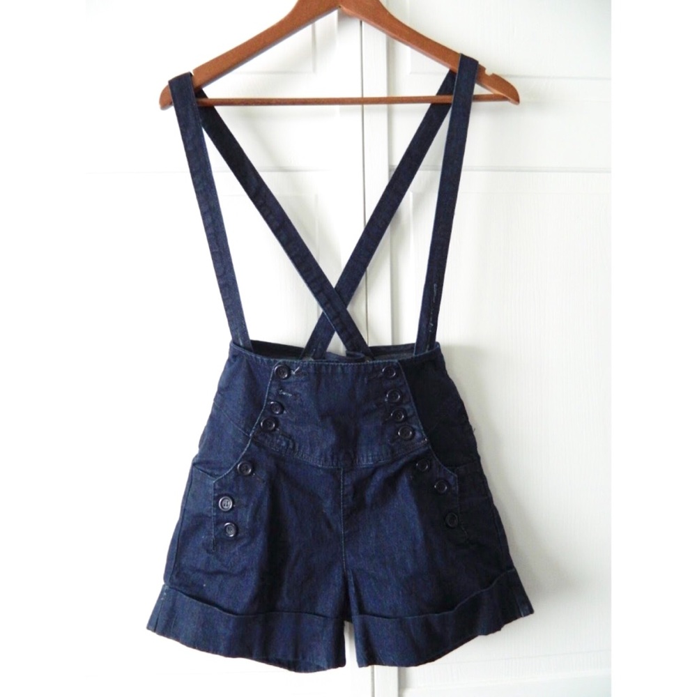Red Rivet | Dark Blue Denim Overall Shorts